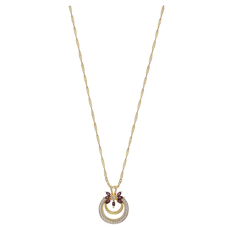 Genuine Garnet Circle Of Life Gold Toned Pendant Necklace 13$